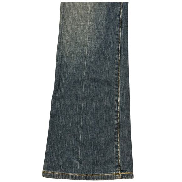 GAP Curvy Low Rise blue wide leg jeans yellow & orange stitching size 30" Waist - Picture 9 of 14